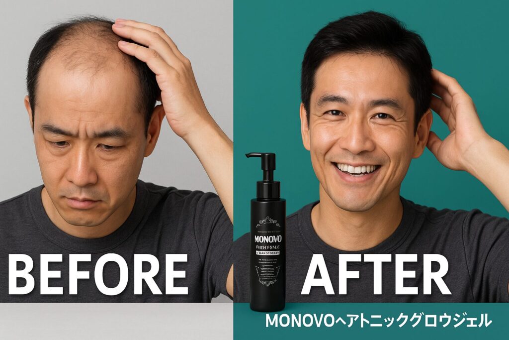 【レビュー】オトコを上げる!MONOVOヘアトニックグロウジェル|和漢成分×ジェル浸透で育毛・発毛促進