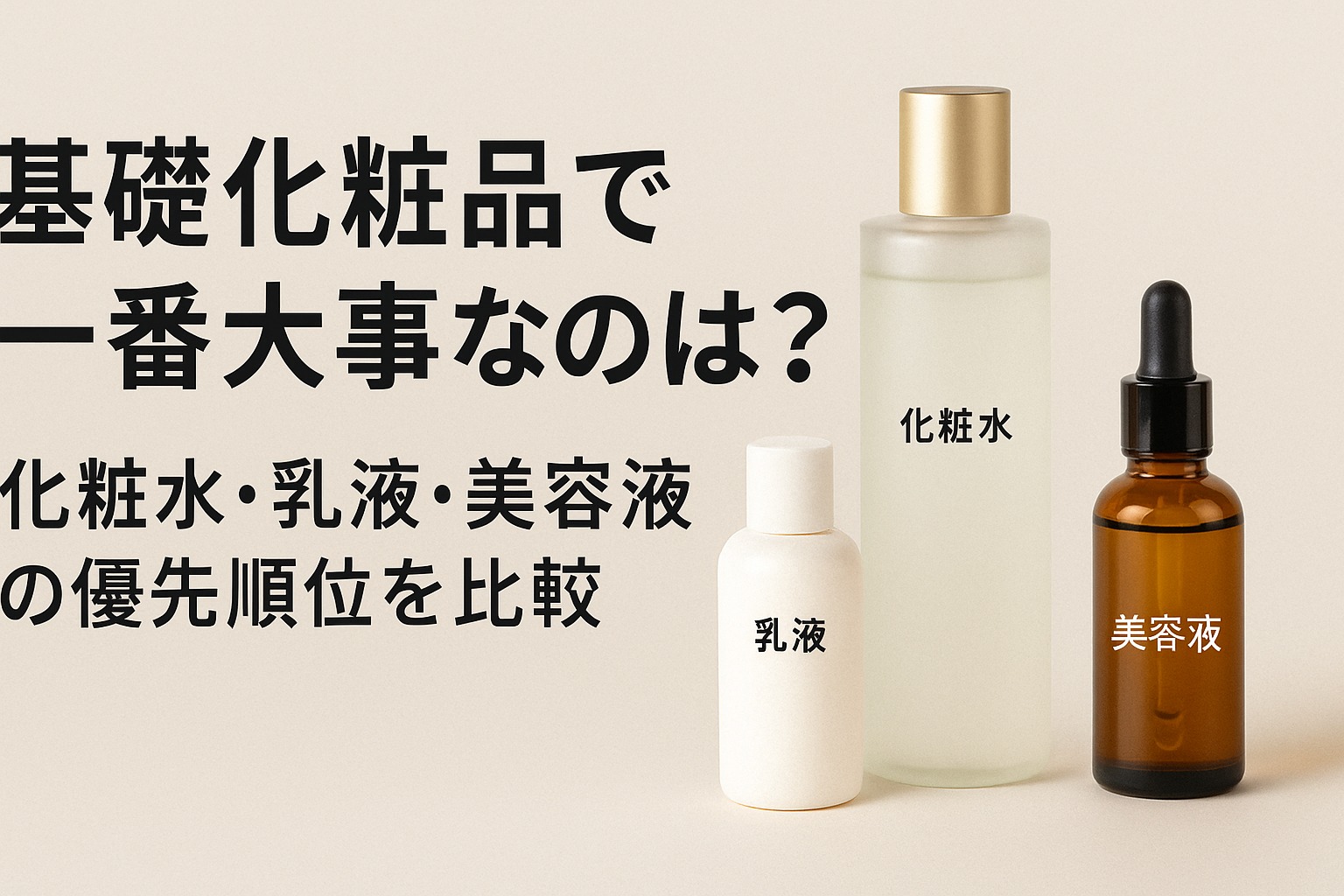 基礎化粧品で一番大事なのは？化粧水・乳液・美容液の優先順位を比較